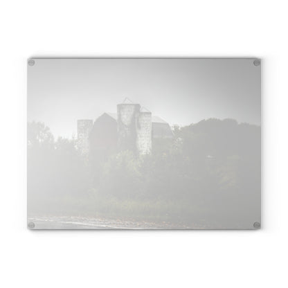 U R There Photography Castle Road Red and Silos in the Rain Rustic Farmhouse Tempered-Glass Cutting Board