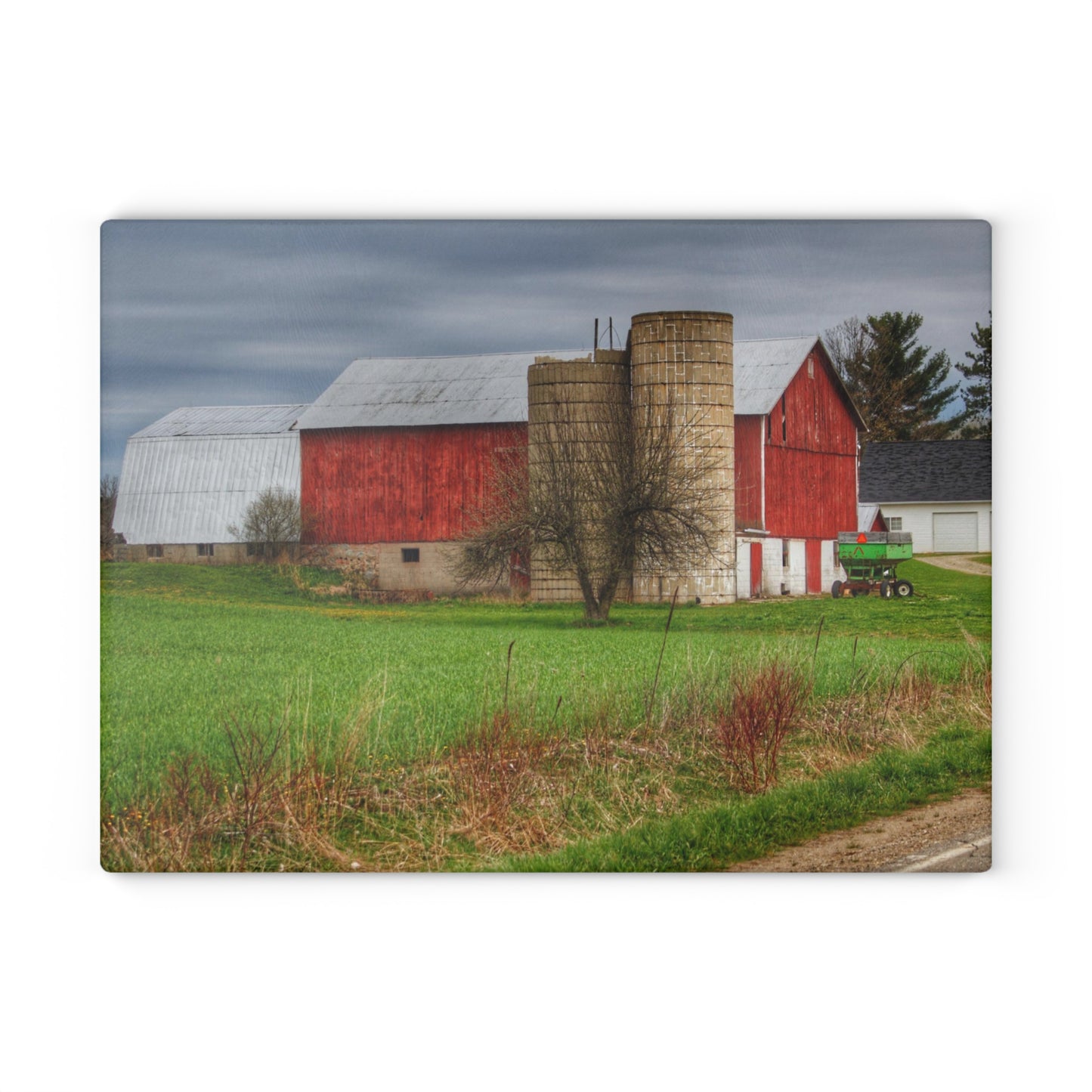 U R There Photography Fostoria Red III Rustic Farmhouse Tempered-Glass Cutting Board