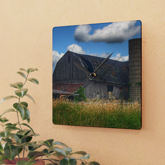 U R There Photography Millington Forgotten Grey Rustic Farmhouse Acrylic Analog Wall Clock