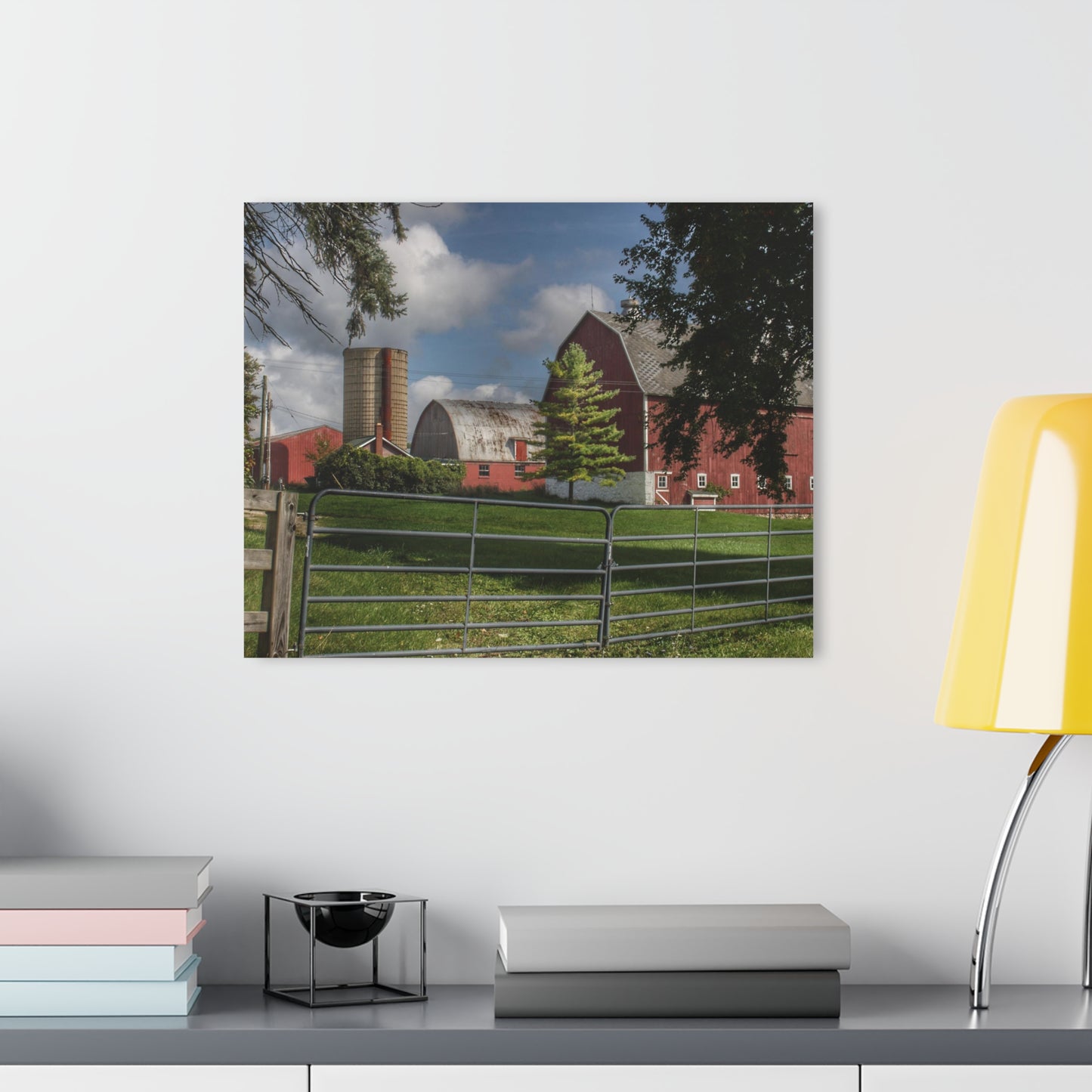 U R There Photography Hough Road Reds and Silo I Rustic Farmhouse Acrylic Wall Print