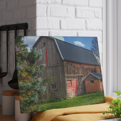 U R There Photography East Leonard Road Red Rustic Farmhouse Tempered-Glass Cutting Board