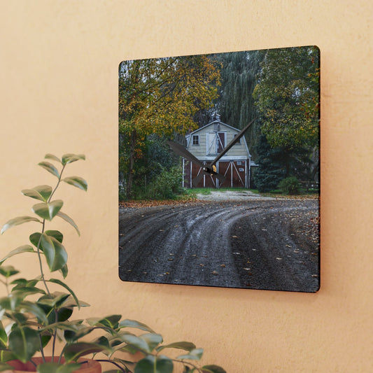 U R There Photography Barn at the Bend Rustic Farmhouse Acrylic Analog Wall Clock