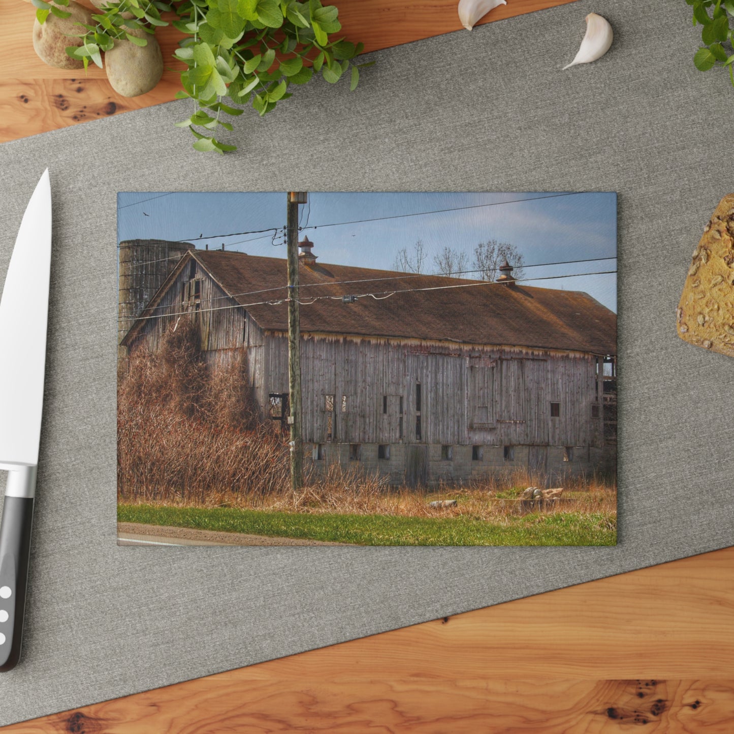 U R There Photography Metamora M-24 Grey III Rustic Farmhouse Tempered-Glass Cutting Board