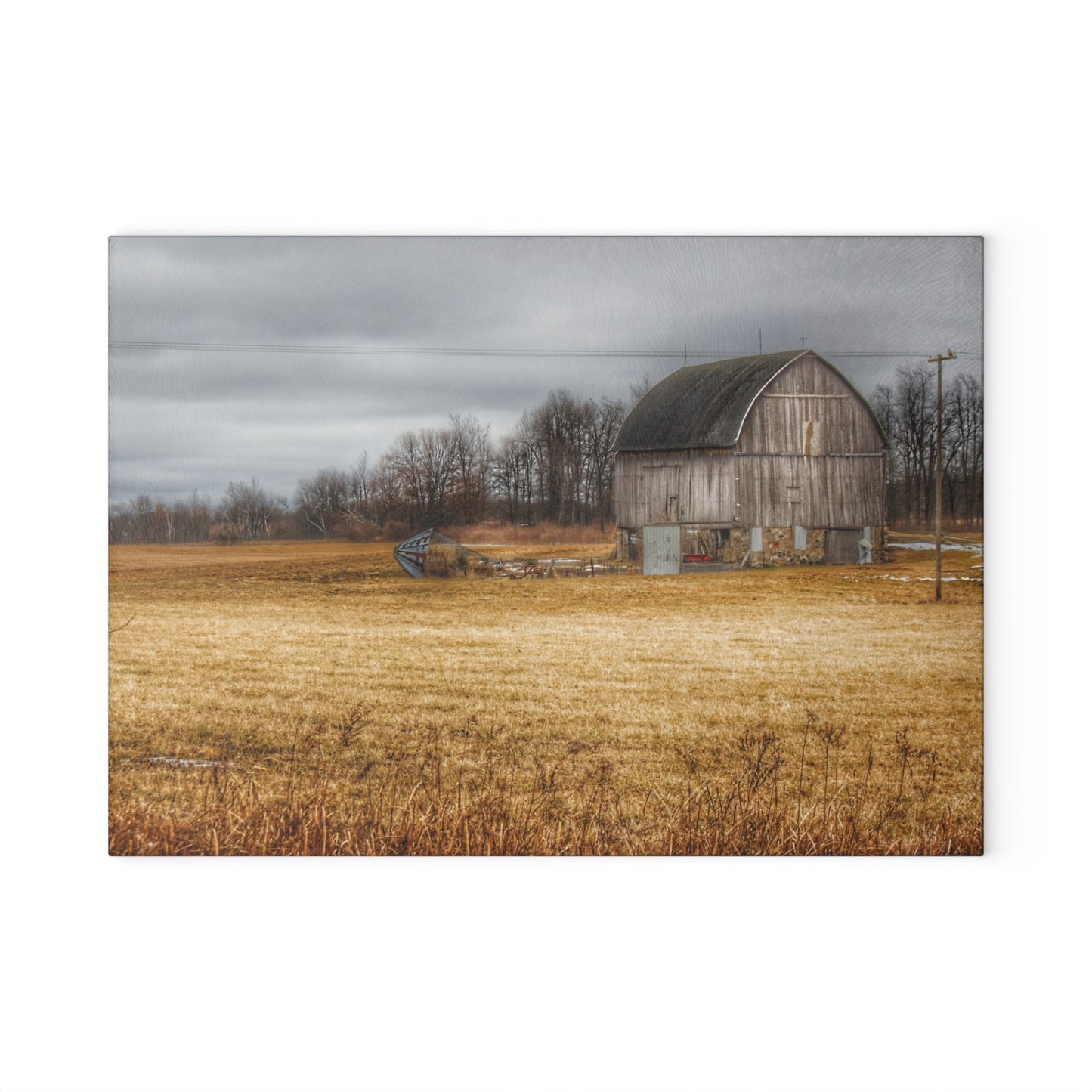 U R There Photography Laur Road Grey Rustic Farmhouse Tempered-Glass Cutting Board
