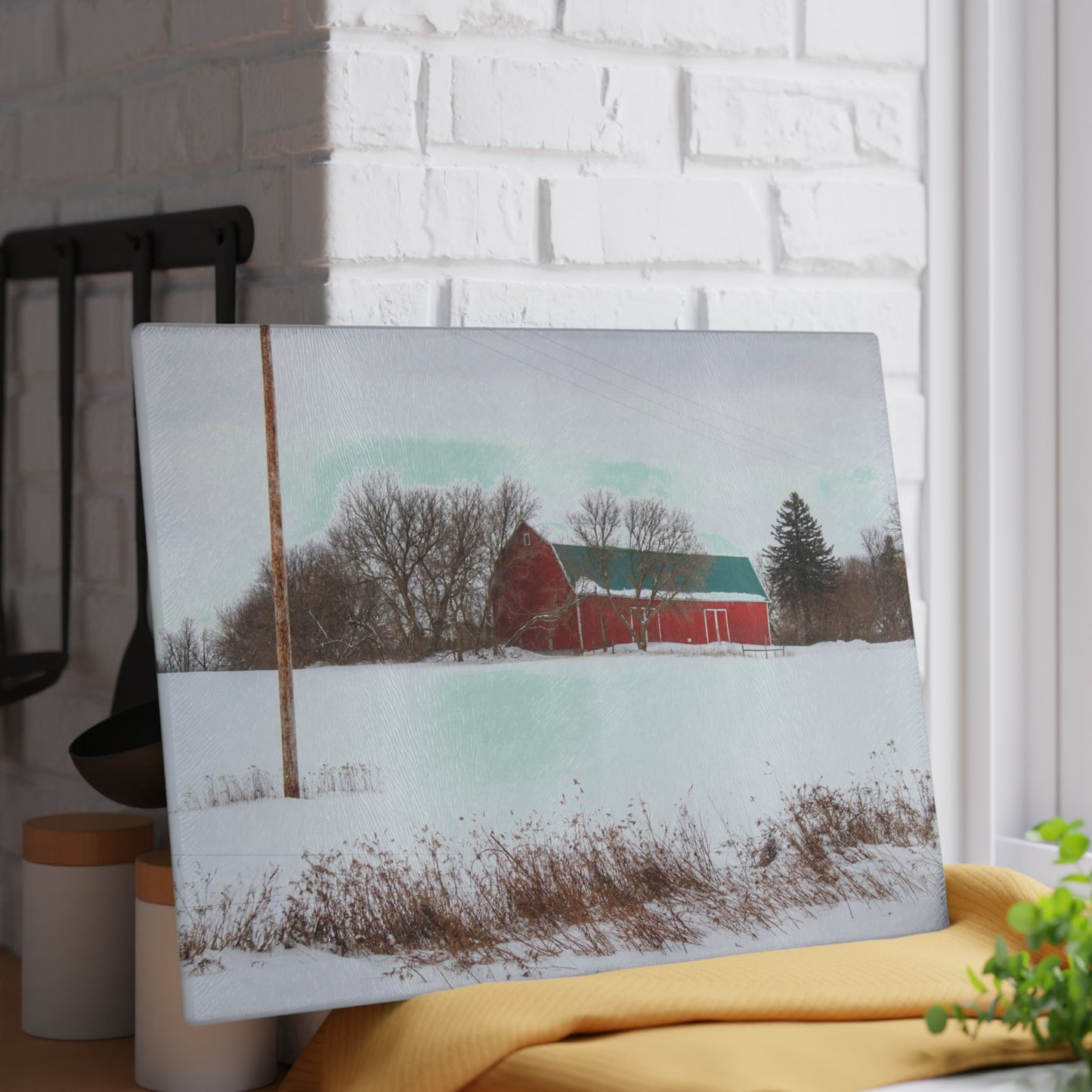 U R There Photography Five Lakes Hidden Red Rustic Farmhouse Tempered-Glass Cutting Board