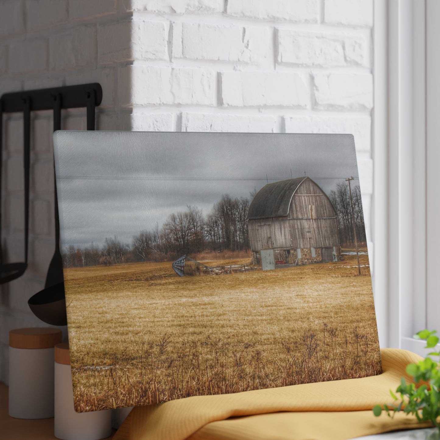 U R There Photography Laur Road Grey Rustic Farmhouse Tempered-Glass Cutting Board