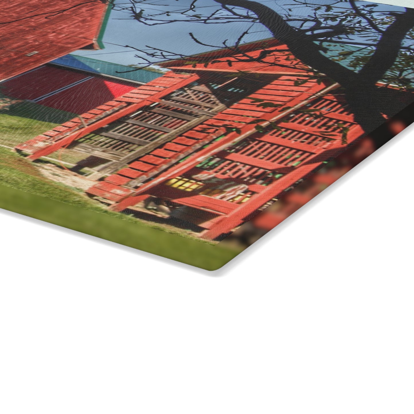 U R There Photography Gardner Road Red II Rustic Farmhouse Tempered-Glass Cutting Board