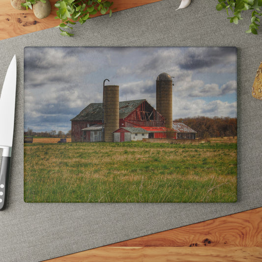U R There Photography Centerline Road Red Rustic Farmhouse Tempered-Glass Cutting Board