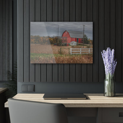 U R There Photography Barnes Road Red in Fall Rustic Farmhouse Acrylic Wall Print