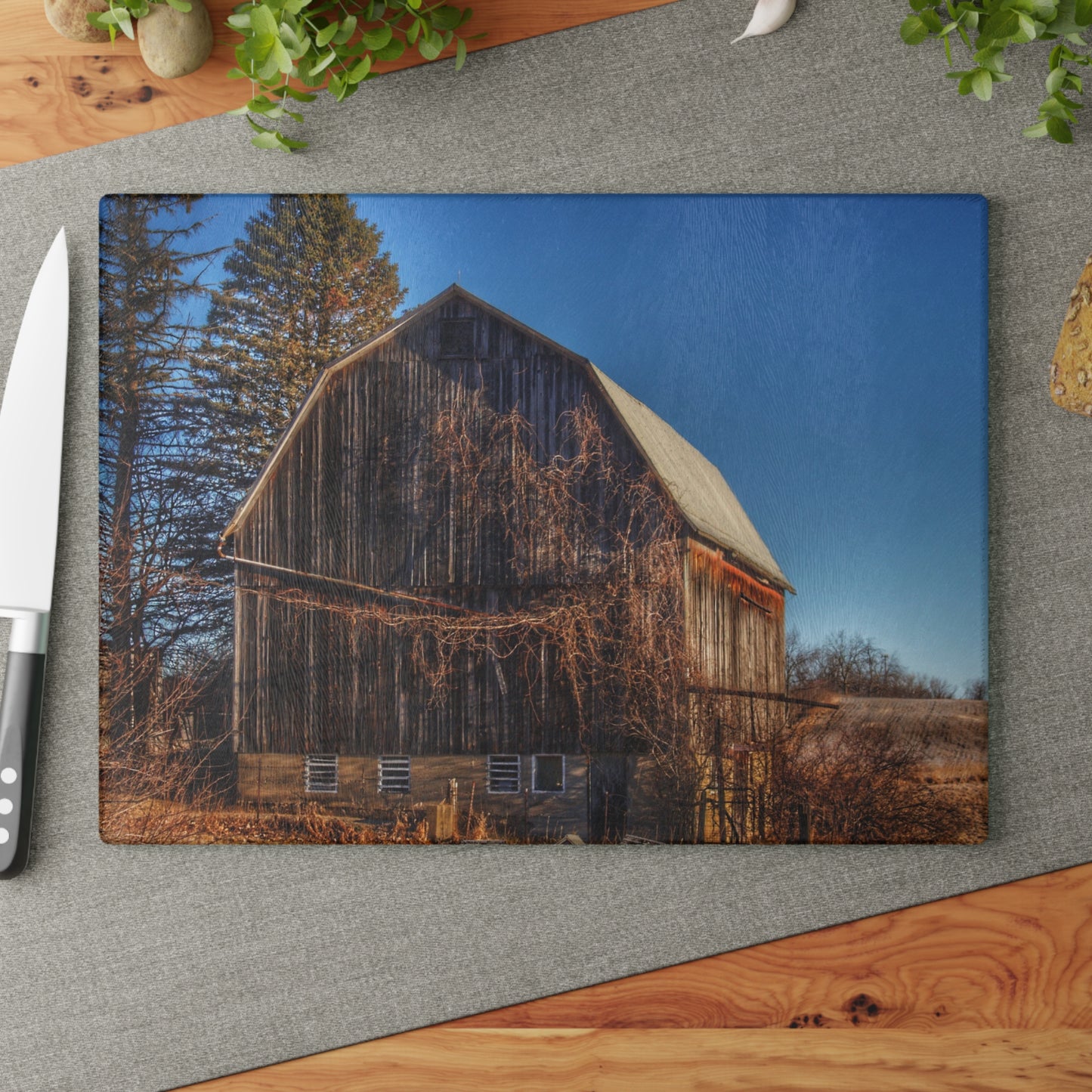 U R There Photography Newark Road Brown Beauty Rustic Farmhouse Tempered-Glass Cutting Board