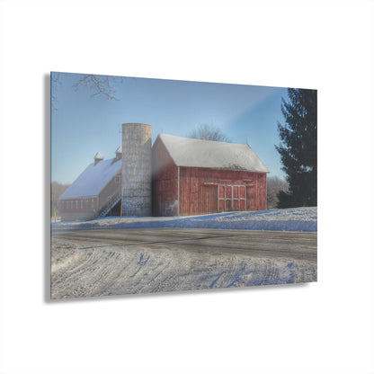 U R There Photography Metamora Red in Winter Rustic Farmhouse Acrylic Wall Print