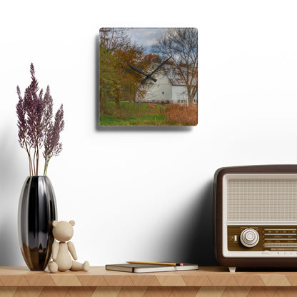 U R There Photography East Oakwood White Rustic Farmhouse Acrylic Analog Wall Clock