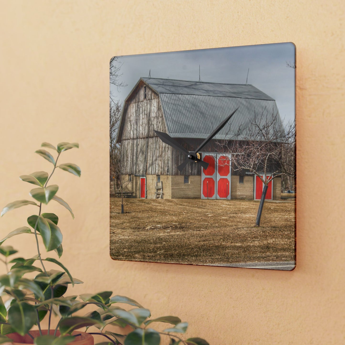 U R There Photography Sheridan Road Grey Rustic Farmhouse Acrylic Analog Wall Clock