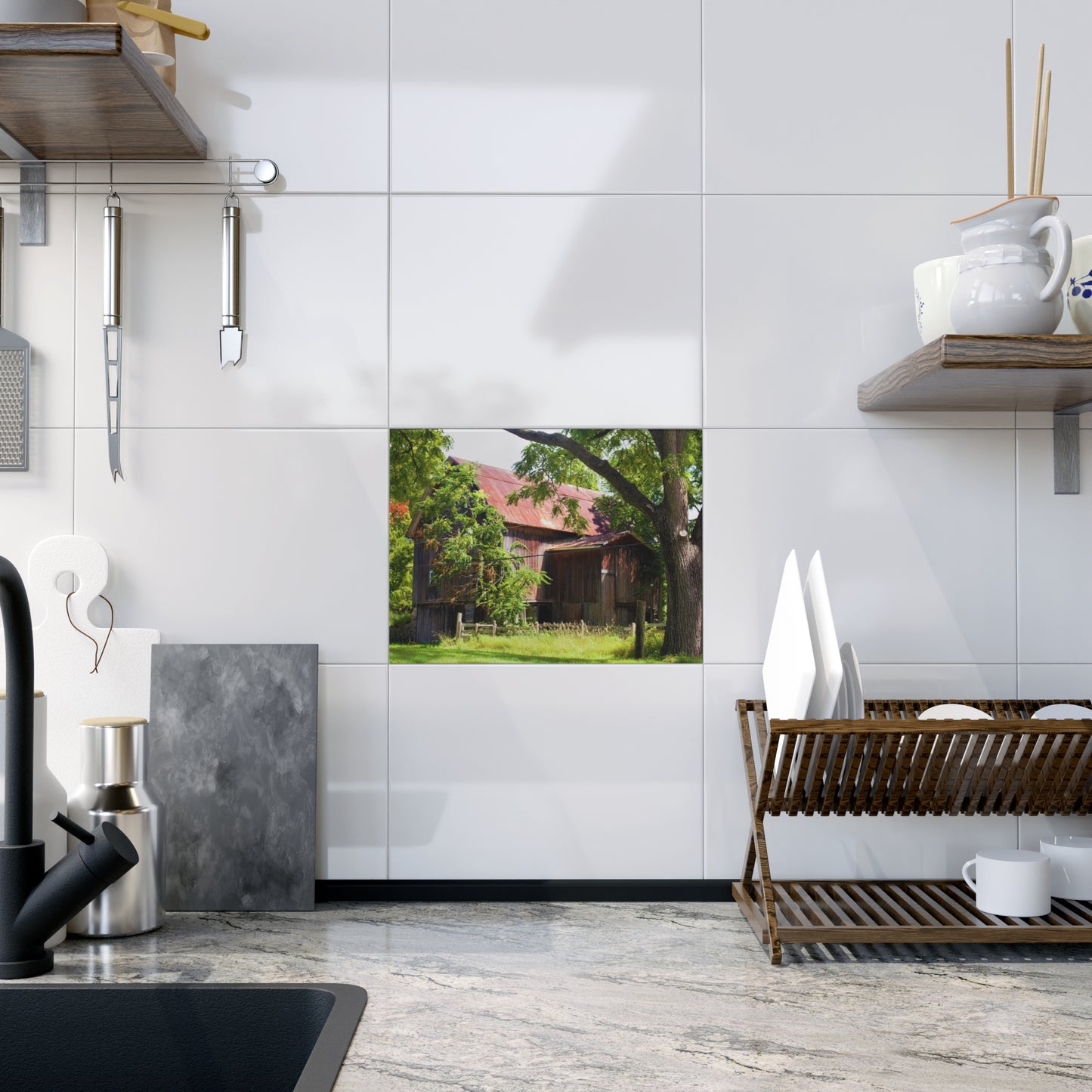 U R There Photography Oxford Rusted Red I Rustic Farmhouse Decorative Ceramic Tile