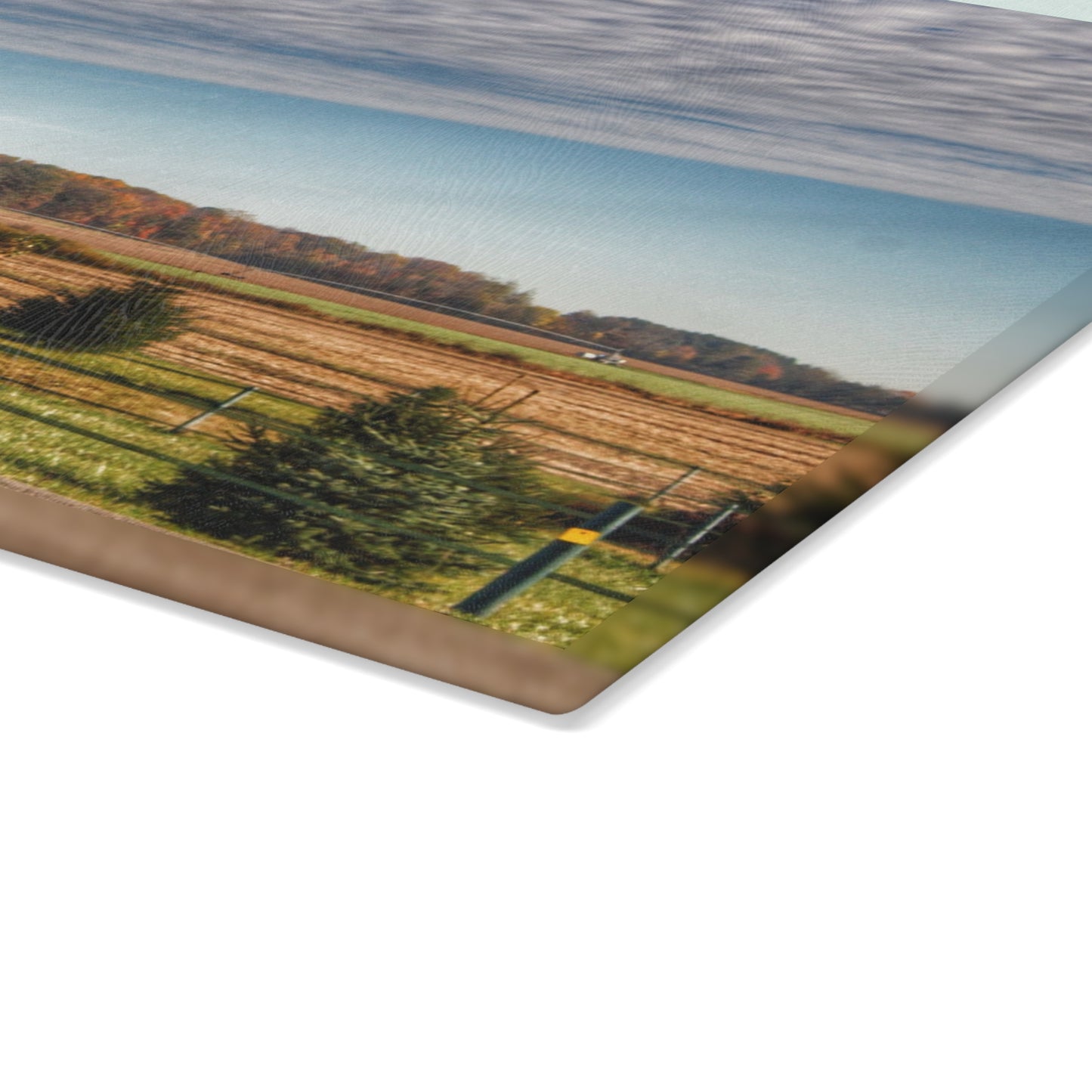 U R There Photography Fences, Firs and Fall Rustic Farmhouse Tempered-Glass Cutting Board