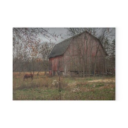 U R There Photography Blair Road Barn and Horse Rustic Farmhouse Tempered-Glass Cutting Board