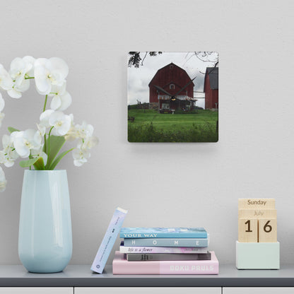 U R There Photography Bishop Road Reds II Rustic Farmhouse Acrylic Analog Wall Clock
