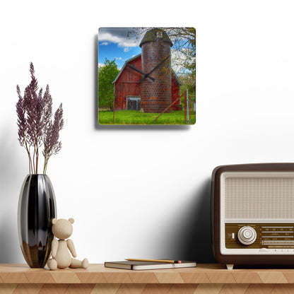 U R There Photography Mead Road Red Rustic Farmhouse Acrylic Analog Wall Clock