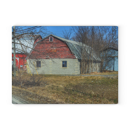 U R There Photography Indian Trail Block Barn at the Bend Rustic Farmhouse Tempered-Glass Cutting Board