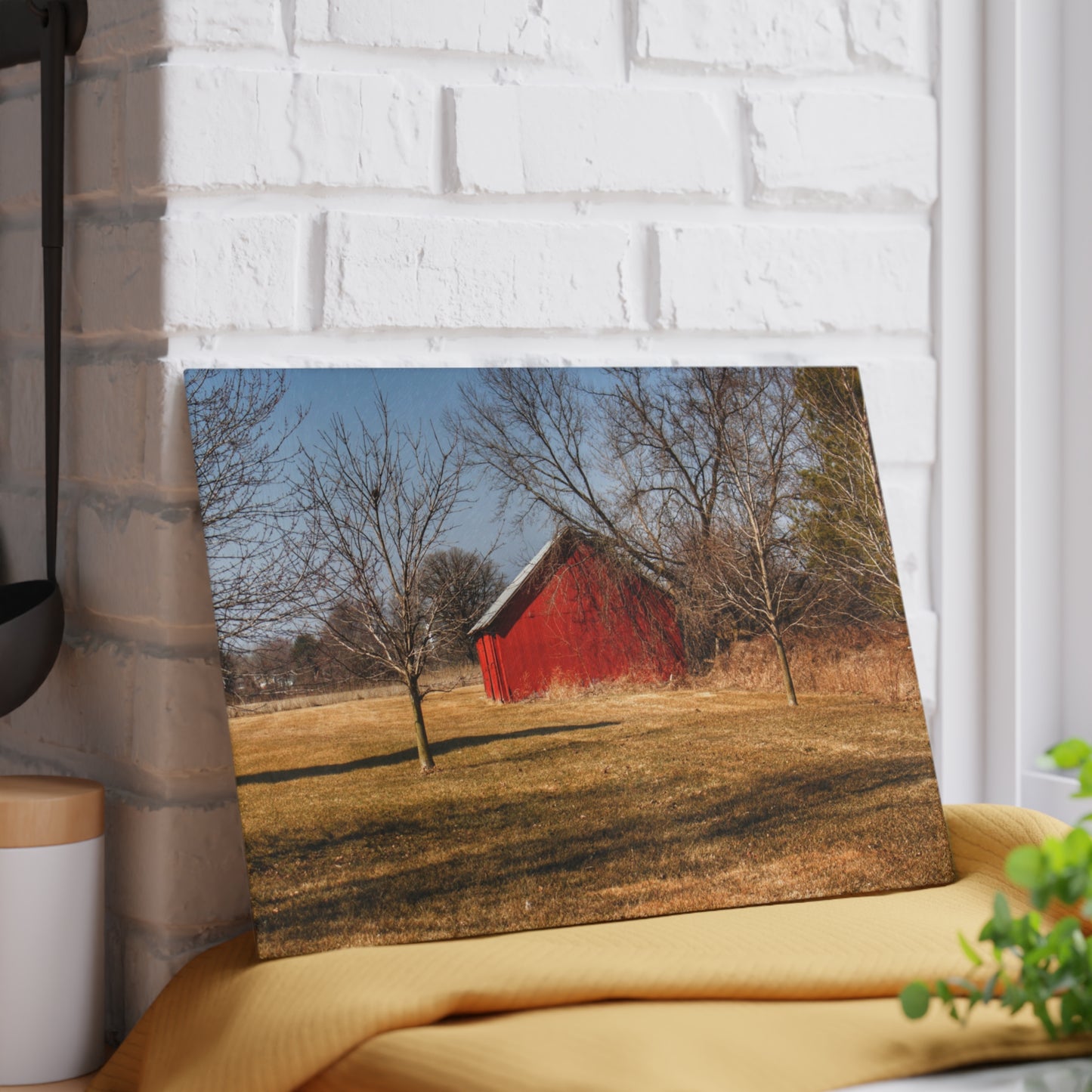 U R There Photography Romeo Plank Little Red Rustic Farmhouse Tempered-Glass Cutting Board