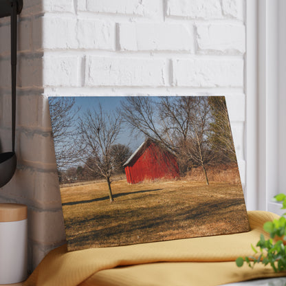 U R There Photography Romeo Plank Little Red Rustic Farmhouse Tempered-Glass Cutting Board