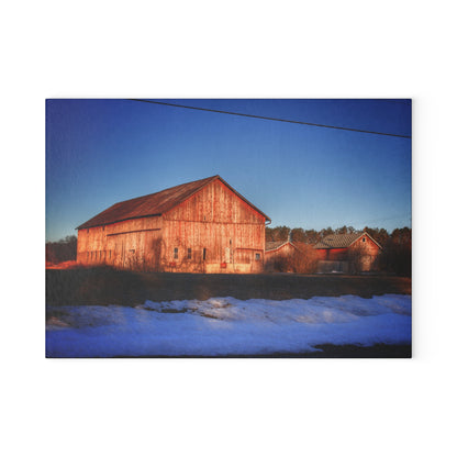 U R There Photography M-15 Reds in Winter Rustic Farmhouse Tempered-Glass Cutting Board