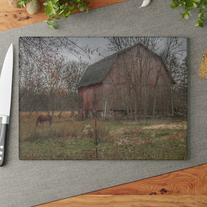 U R There Photography Blair Road Barn and Horse Rustic Farmhouse Tempered-Glass Cutting Board
