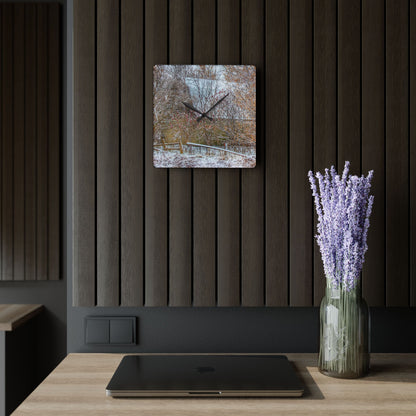 U R There Photography Dryden Road Hidden Winter Grey Rustic Farmhouse Acrylic Analog Wall Clock