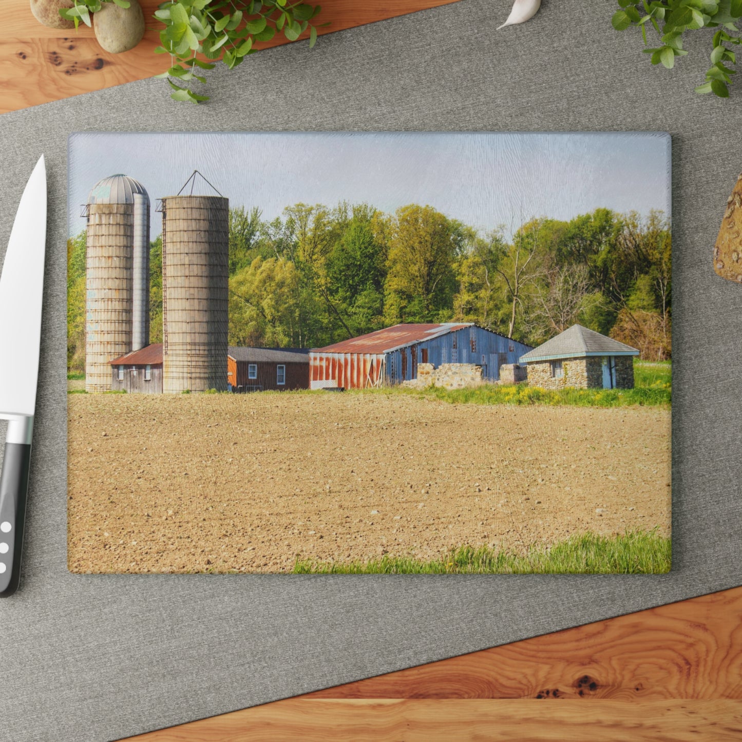 U R There Photography Deckerville Rusted Red Shack Rustic Farmhouse Tempered-Glass Cutting Board