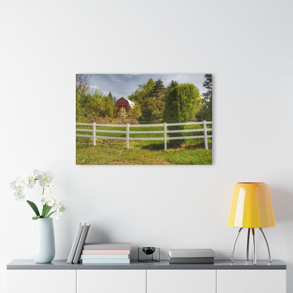 U R There Photography Sutton Road Red Beyond the Fence Rustic Farmhouse Acrylic Wall Print