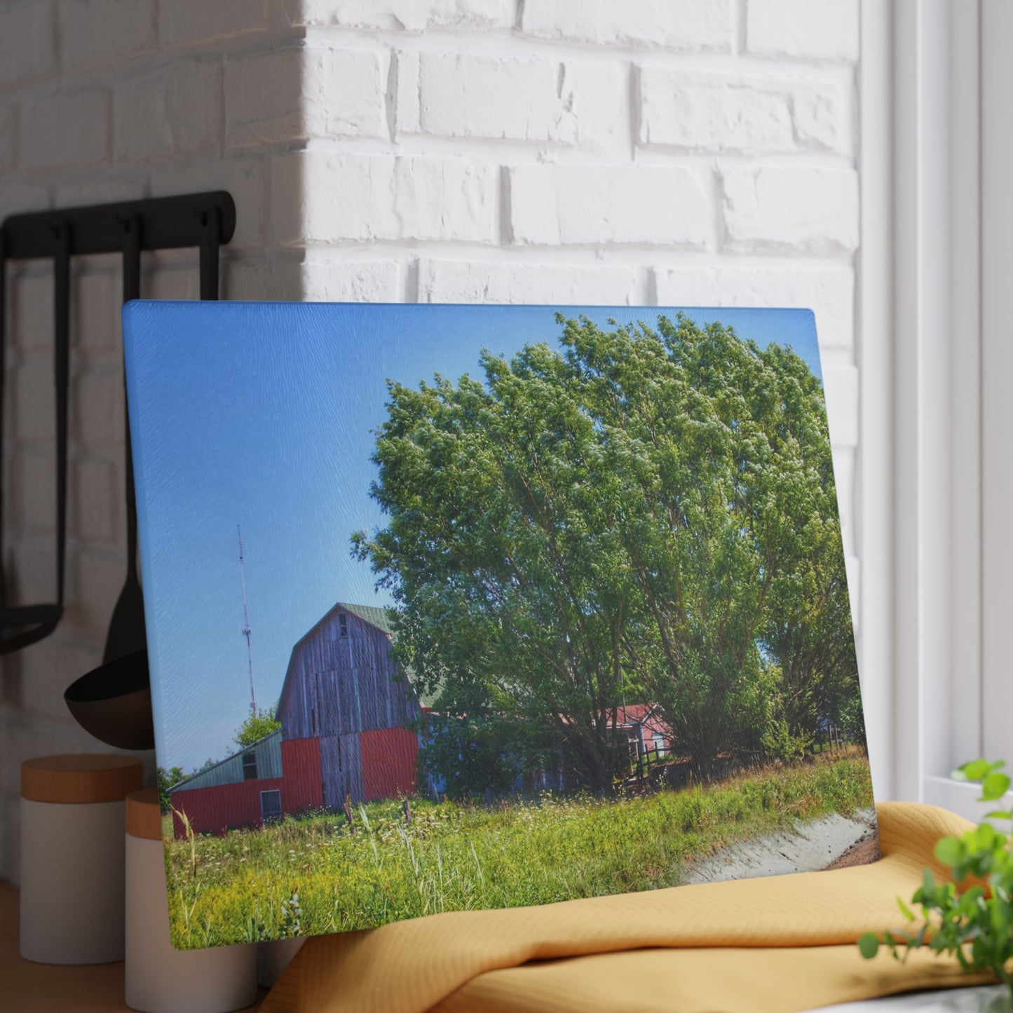 U R There Photography East Farrand Grey Rustic Farmhouse Tempered-Glass Cutting Board