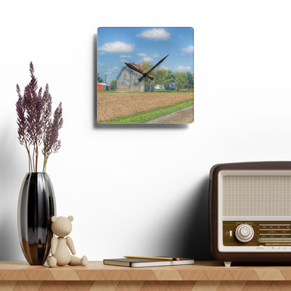 U R There Photography Sheridan Line Road Grey I Rustic Farmhouse Acrylic Analog Wall Clock