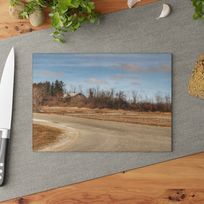 U R There Photography North Hunt Road Farm I Rustic Farmhouse Tempered-Glass Cutting Board