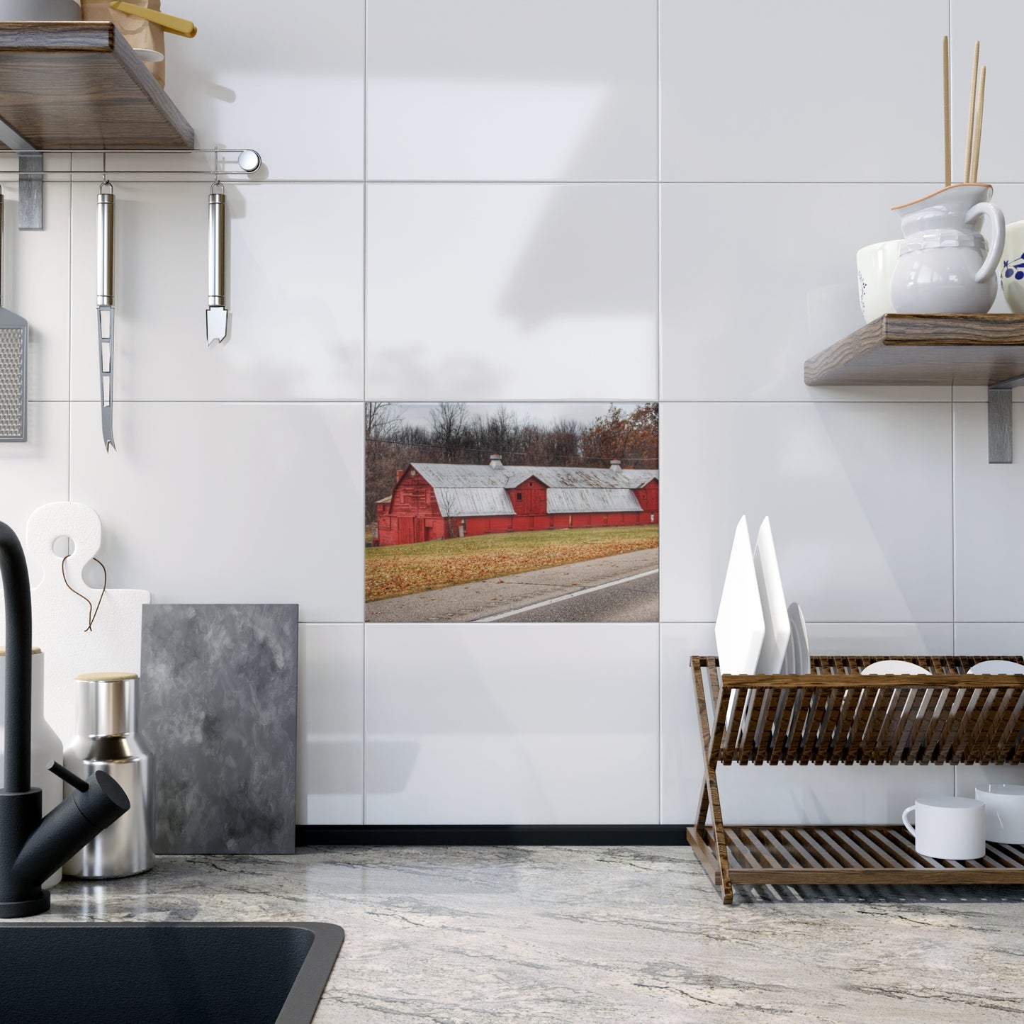 U R There Photography Caseville Red Rustic Farmhouse Decorative Ceramic Tile