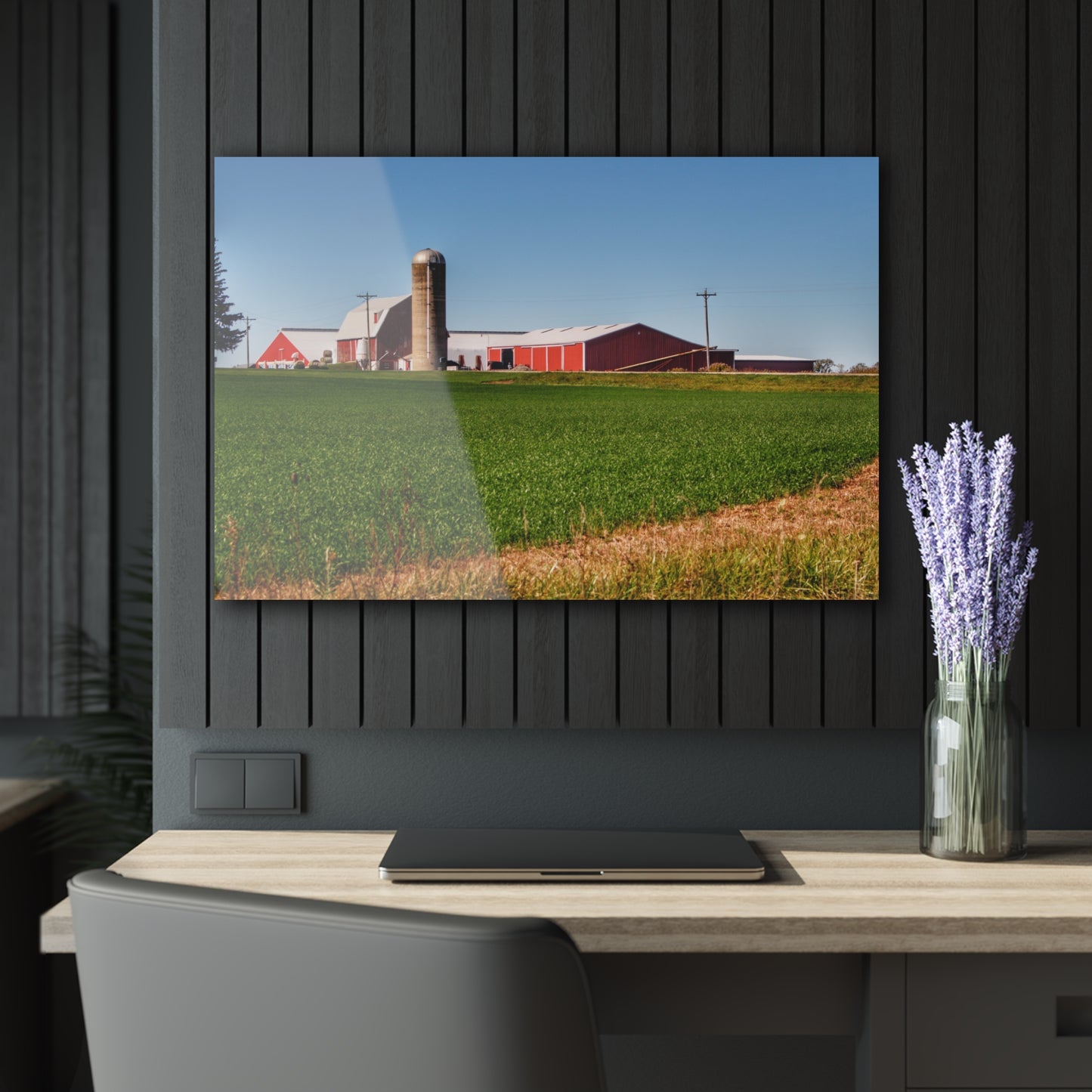 U R There Photography Pattison Road Farm Across the Field I Rustic Farmhouse Acrylic Wall Print