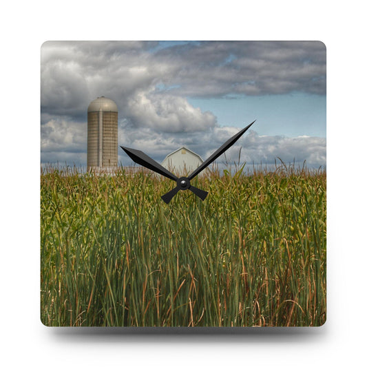 Overlooking a Cornfield Rustic Farmhouse Acrylic Analog Wall Clock 10.75'' × 10.75'' (Square)