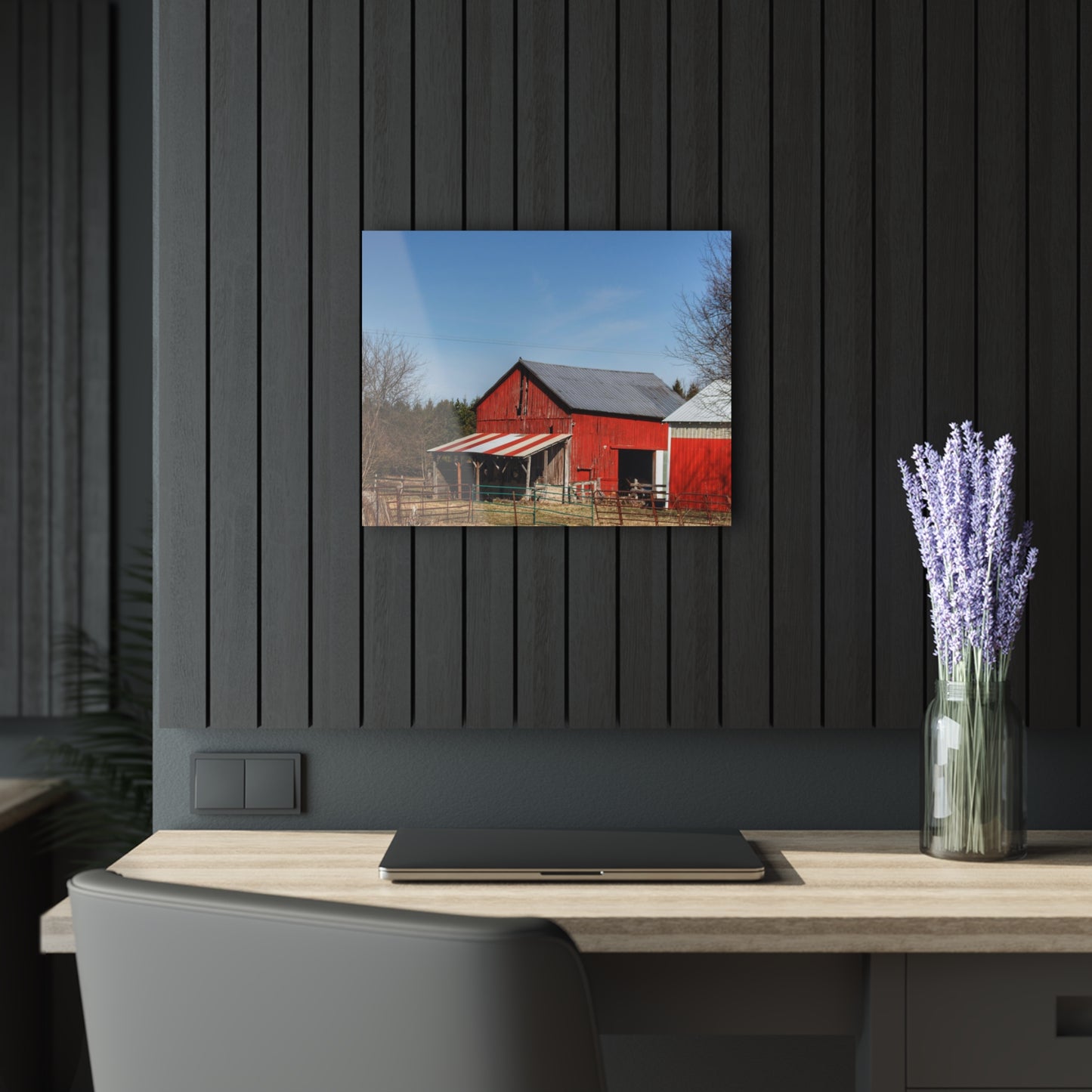 U R There Photography Cass City Carousel Red Rustic Farmhouse Acrylic Wall Print