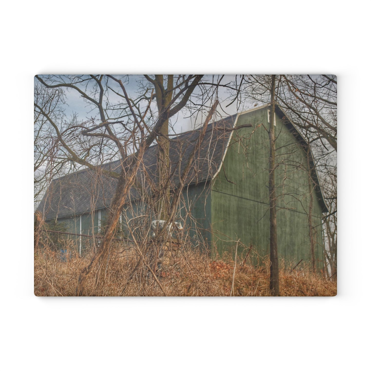 U R There Photography Yale Road Hidden Green Rustic Farmhouse Tempered-Glass Cutting Board