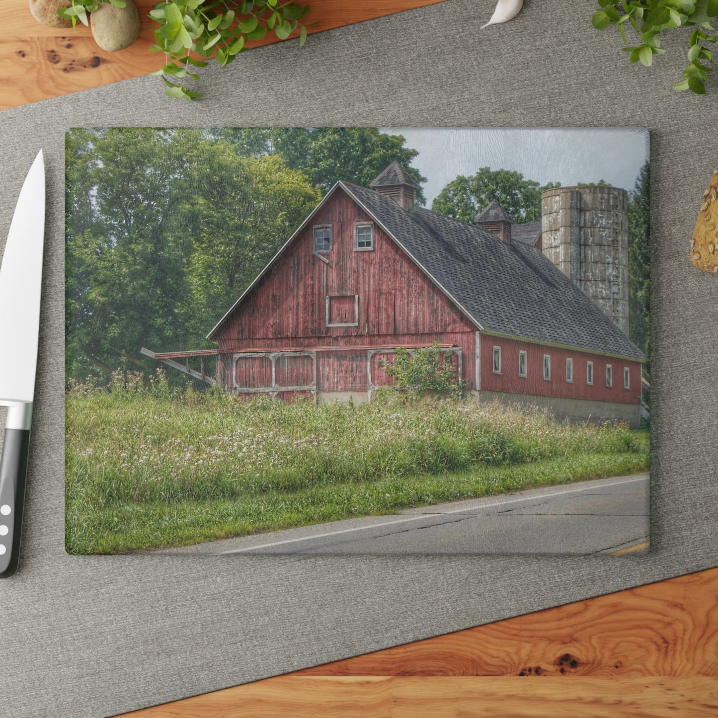 U R There Photography Metamora Red I Rustic Farmhouse Tempered-Glass Cutting Board