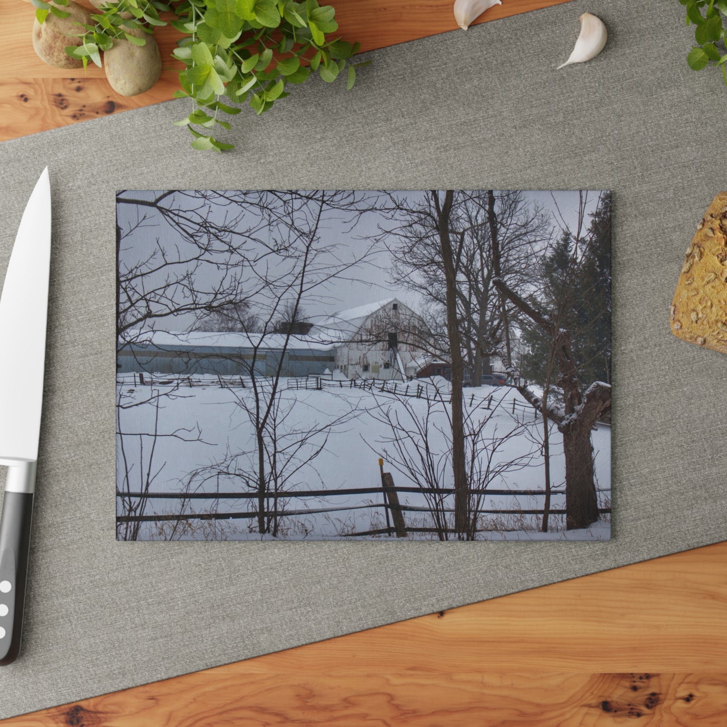U R There Photography Oakwood Hidden White Rustic Farmhouse Tempered-Glass Cutting Board