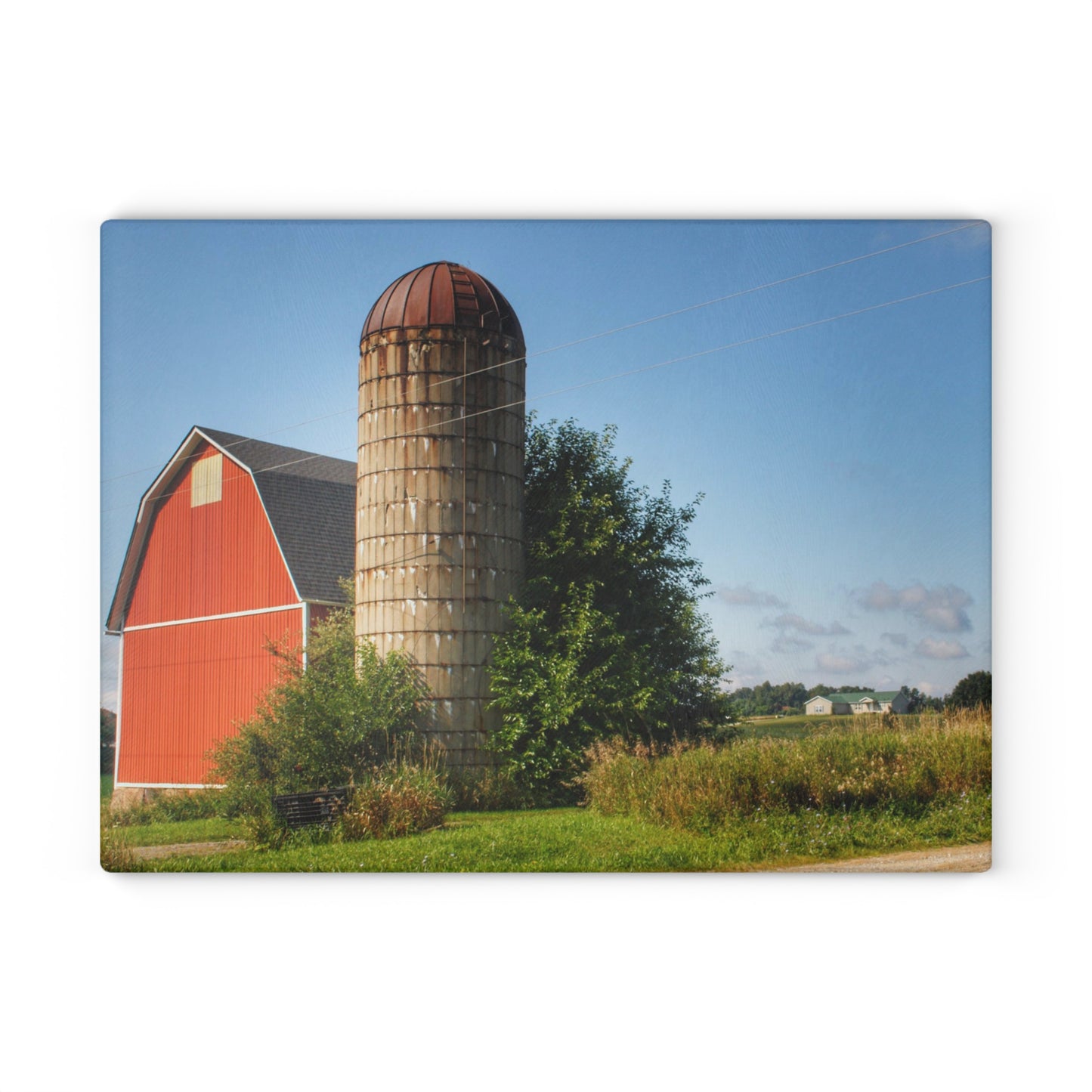 U R There Photography August Red and Silo Rustic Farmhouse Tempered-Glass Cutting Board
