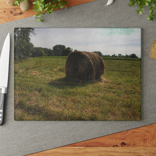 U R There Photography Summer Haybales II Rustic Farmhouse Tempered-Glass Cutting Board