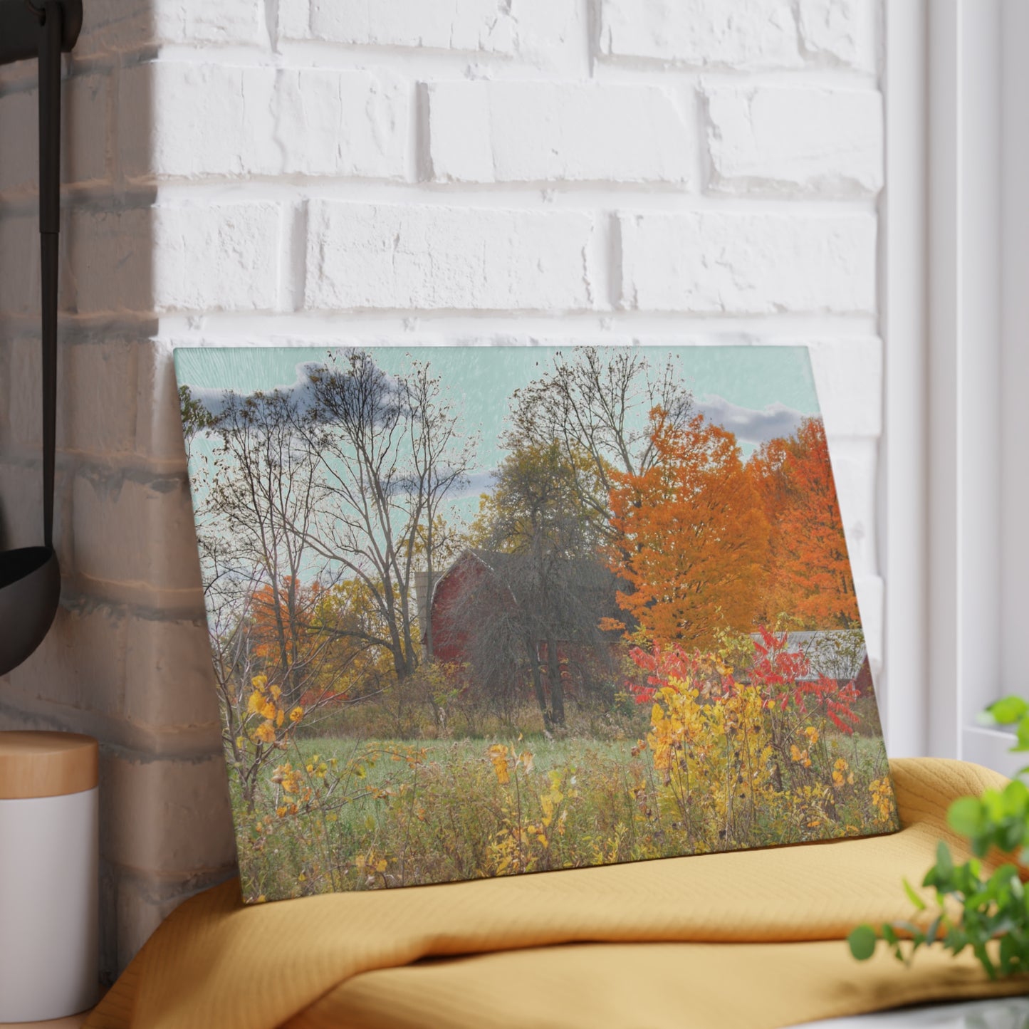 U R There Photography Bowers Hidden Red Rustic Farmhouse Tempered-Glass Cutting Board