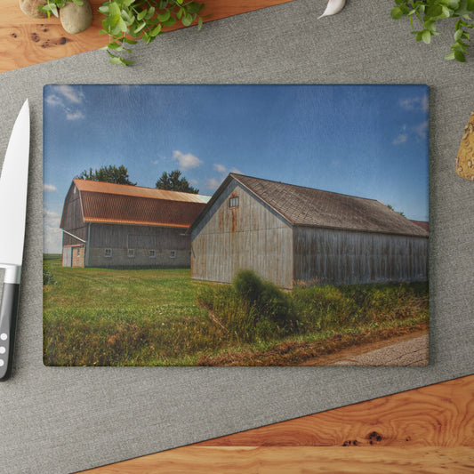 U R There Photography Copper Greys Rustic Farmhouse Tempered-Glass Cutting Board