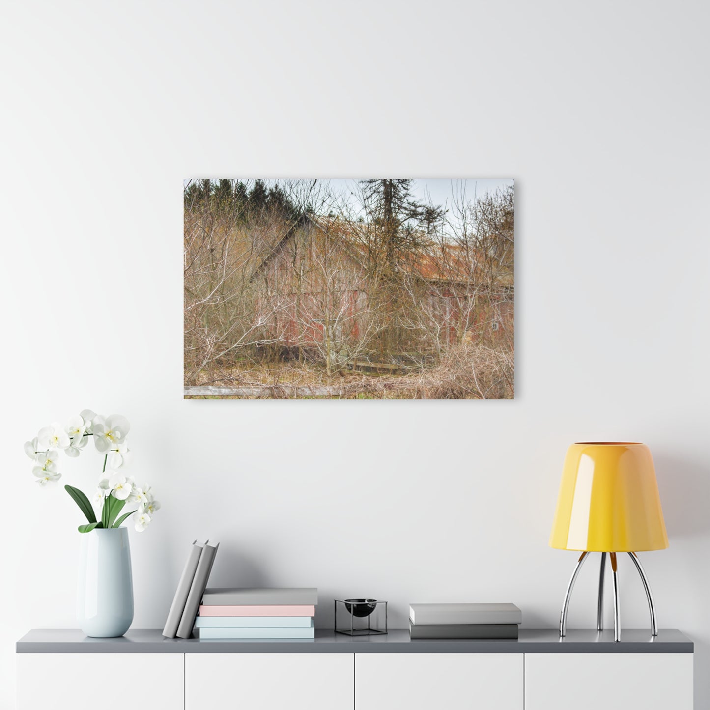 U R There Photography Klam Road Hidden Gable Red Rustic Farmhouse Acrylic Wall Print