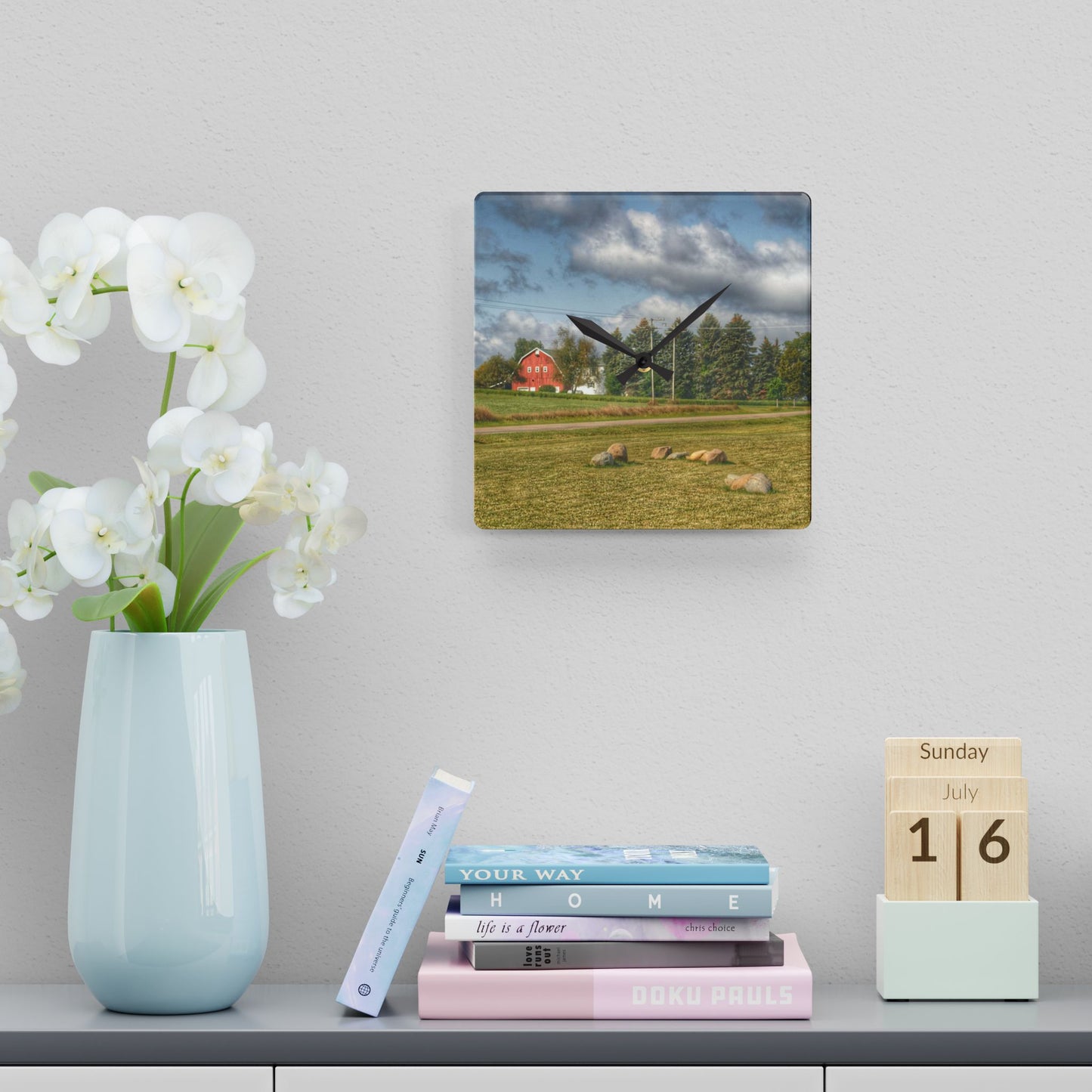 U R There Photography Across the Road Rustic Farmhouse Acrylic Analog Wall Clock