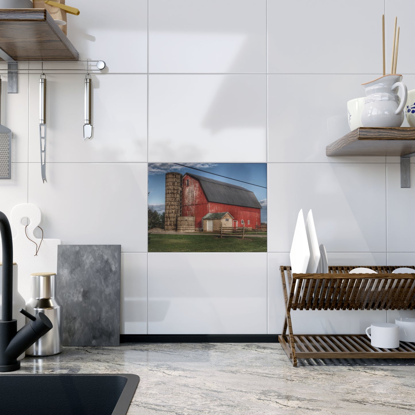 U R There Photography Brown City Lincoln Street Red Rustic Farmhouse Decorative Ceramic Tile 6" × 8" Glossy
