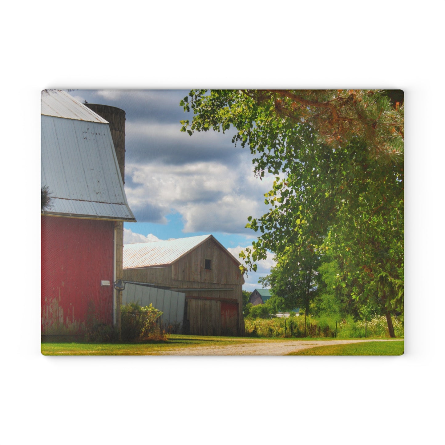 U R There Photography Hough Barn View Rustic Farmhouse Tempered-Glass Cutting Board