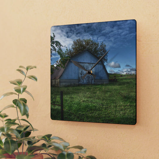 U R There Photography East Frances Quonset and Cows Rustic Farmhouse Acrylic Analog Wall Clock