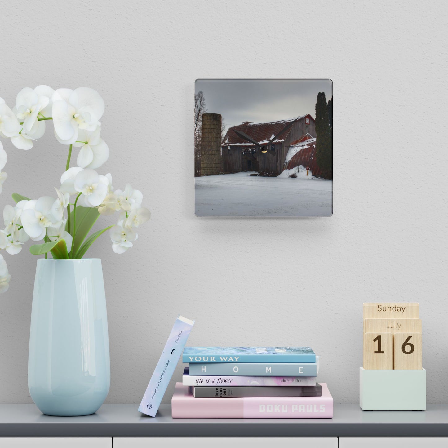 U R There Photography Unionville Grey Rustic Farmhouse Acrylic Analog Wall Clock